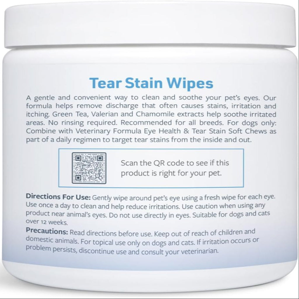 Smart Coat Complex Tear Stain Wipes for Dogs and Cats – Gently Clean and Care for Your Pet's Eyes with Fragrance-Free, Pre-Saturated Wipes, 100 Count
