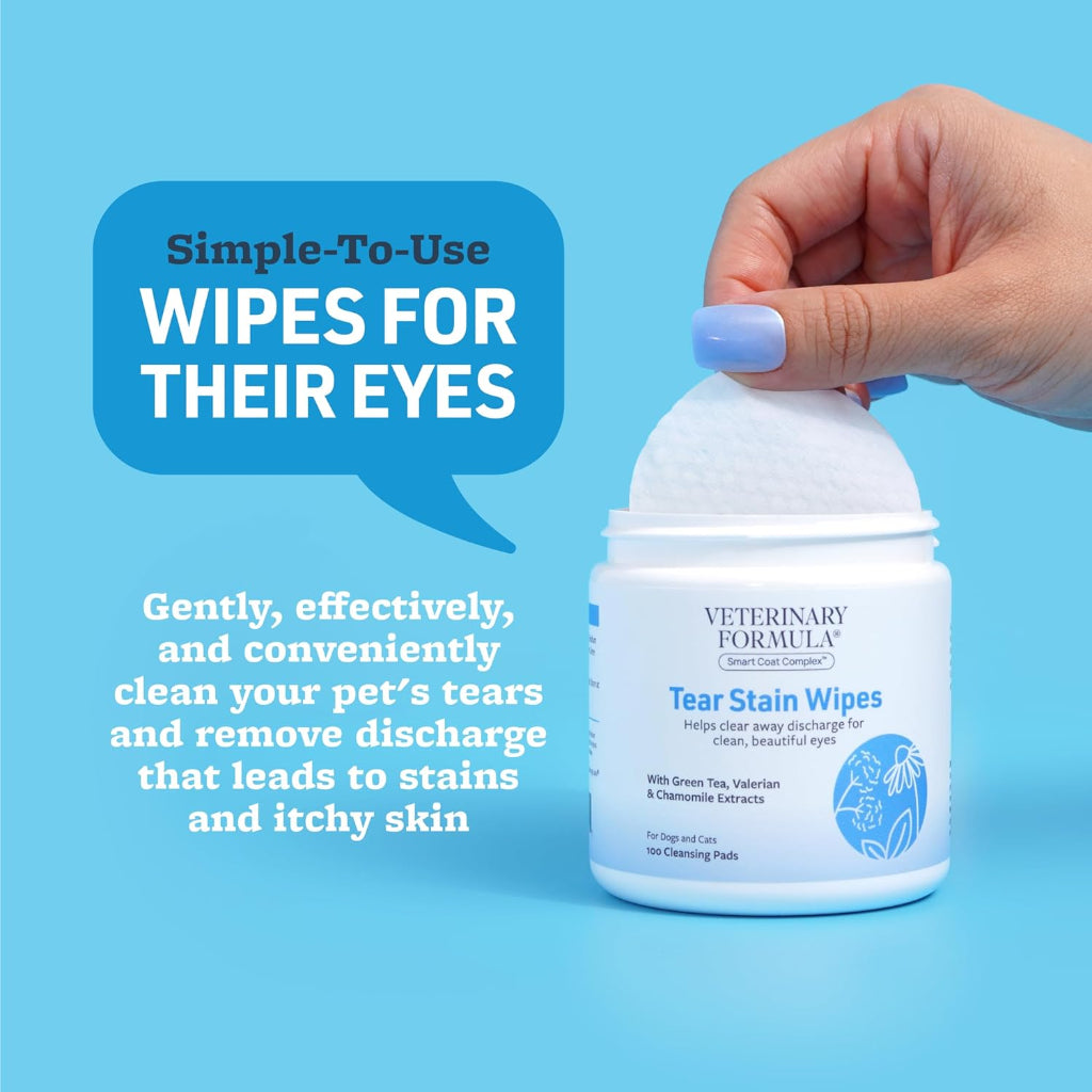 Smart Coat Complex Tear Stain Wipes for Dogs and Cats – Gently Clean and Care for Your Pet's Eyes with Fragrance-Free, Pre-Saturated Wipes, 100 Count