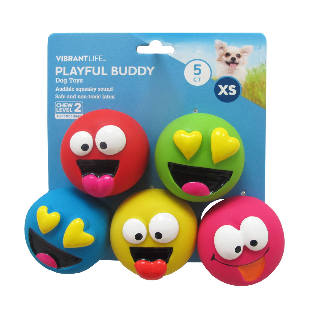 Vibrant Life 5-Pack Emoticon Latex Dog Toy Set - Squeaky Fun for Your Furry Friend