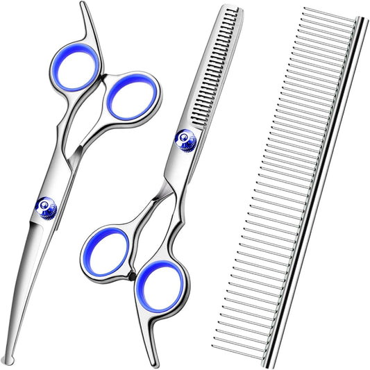 Professional 4-in-1 Dog Grooming Scissors Kit with Ergonomic Design and Safety Features