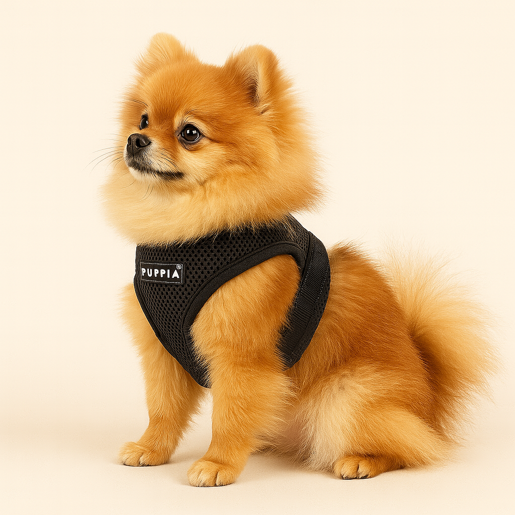 Puppia Soft Harness C - Black Adjustable Vest for Small Dogs and Cats