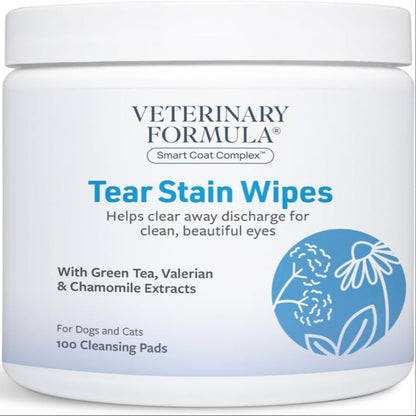 Smart Coat Complex Tear Stain Wipes for Dogs and Cats – Gently Clean and Care for Your Pet's Eyes with Fragrance-Free, Pre-Saturated Wipes, 100 Count