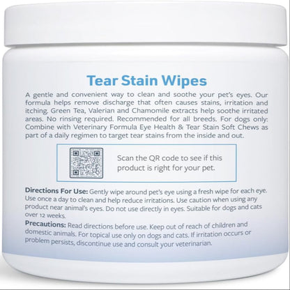 Smart Coat Complex Tear Stain Wipes for Dogs and Cats – Gently Clean and Care for Your Pet's Eyes with Fragrance-Free, Pre-Saturated Wipes, 100 Count