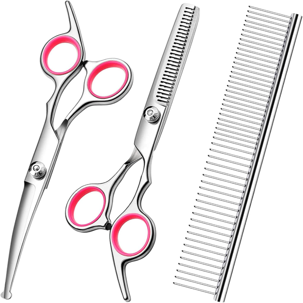 Professional 4-in-1 Dog Grooming Scissors Kit with Ergonomic Design and Safety Features