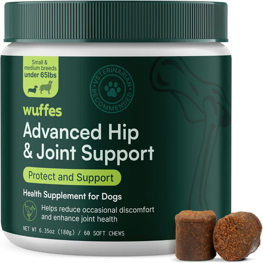 Premium Hip & Joint Chews for Small & Medium Dogs - Advanced Formula with Glucosamine, Chondroitin, Omega 3, MSM & Green Lipped Mussel - 60 Delicious Pork Flavored Soft Chews